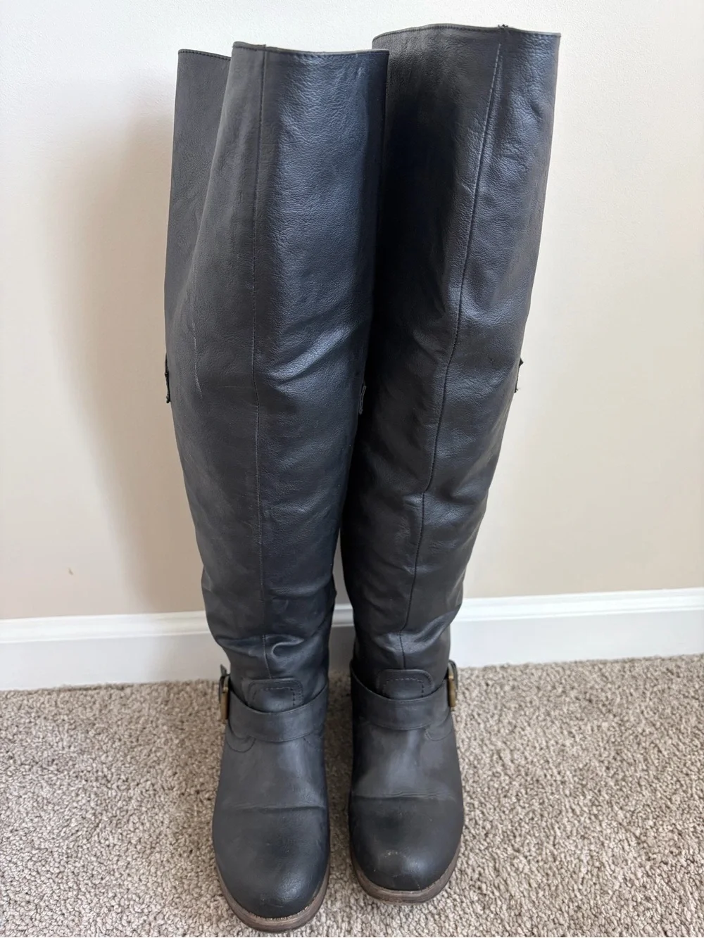 Women’s Black Leather Riding Knee High Boots